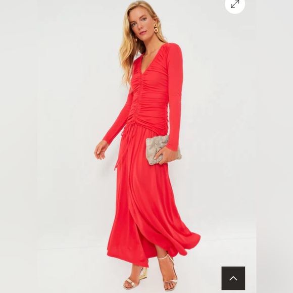 NWOT Farm Rio V Neckline Ruched Red Maxi Dress Long Sleeves Size XL - Picture 2 of 8